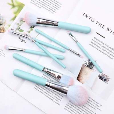 HXT-028 wholesale cute blue wood handle cruelty-free affordable brushes makeup cosmetic brushes set