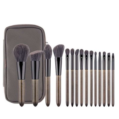 HXT-097 15pcs  gray nano fiber custom logo cosmetic brushes kit personalized makeup brushes set