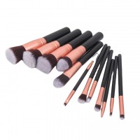 Good Quality 12 pcs  Professional supplier makeup brush kit set wholesale wooden handle Black Handle Foundation Fan Brush