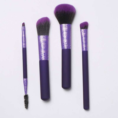 HXT-017 vegan synthetic hair embossed printed ferrule plastic handle private logo facial brush makeup brushes set