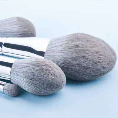 HXT-053 14pcs premium fluffy vegan hair silver makeup brushes set private label professional