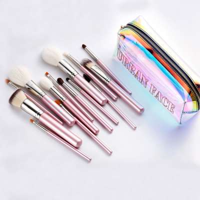 HXT-009 fashion luxury glitter bling pink professional vegan makeup brushes set with TPU laser bag private label